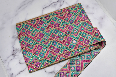 Embroidered Trim Multi-Color Beaded 2.25"