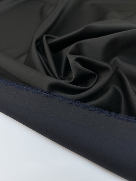 Wool Changeant Satin Weave Fabric Blue Black