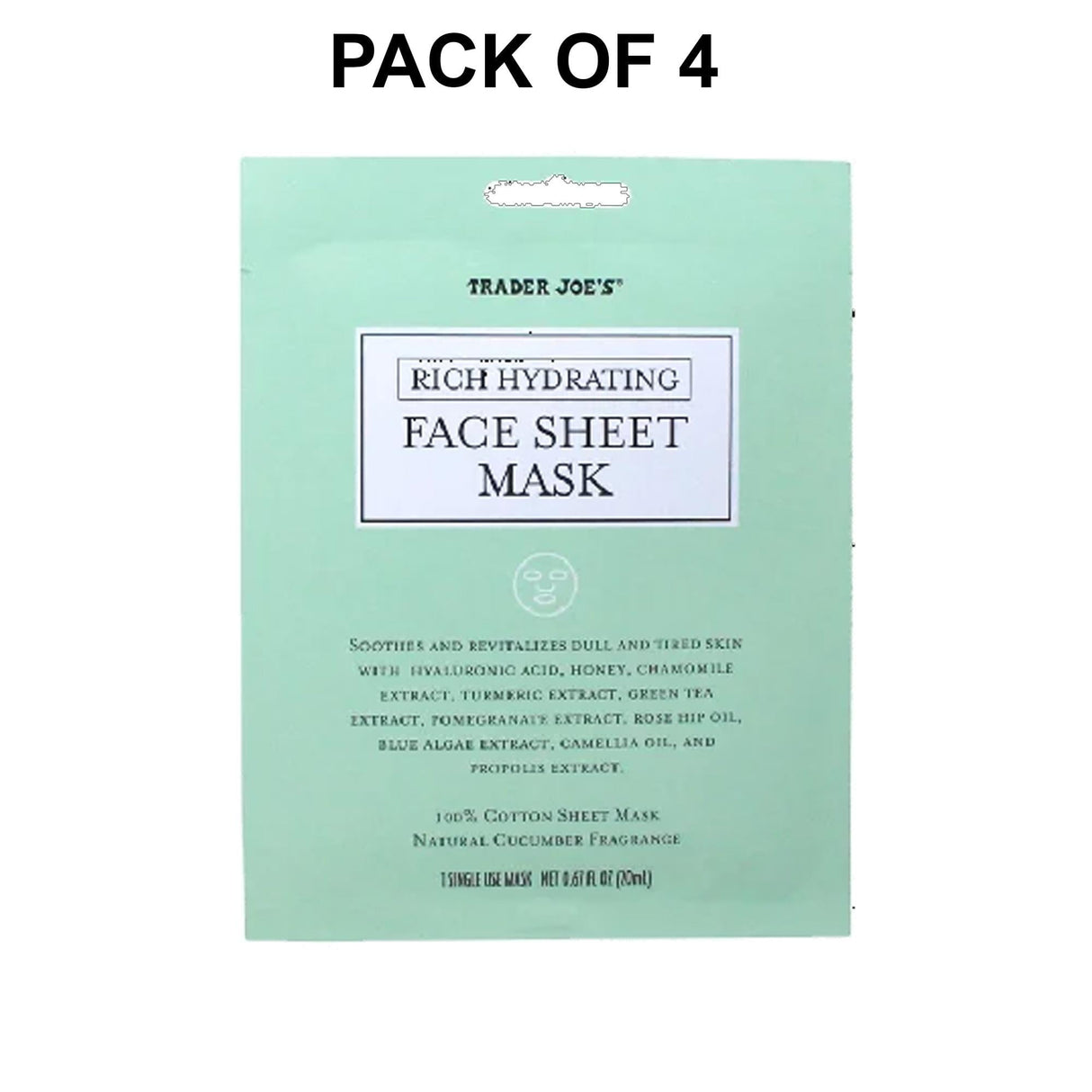 Trader Joe’s Rich Hydrating Face Sheet Mask Natural Cucumber Fragrance | 0.67 Fl Oz