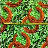 African Print Ankara Cotton Fabric - Orange, Green, Black Nuhu, 46" Width (Per Yard)
