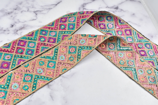 Embroidered Trim Multi-Color Beaded 2.25"