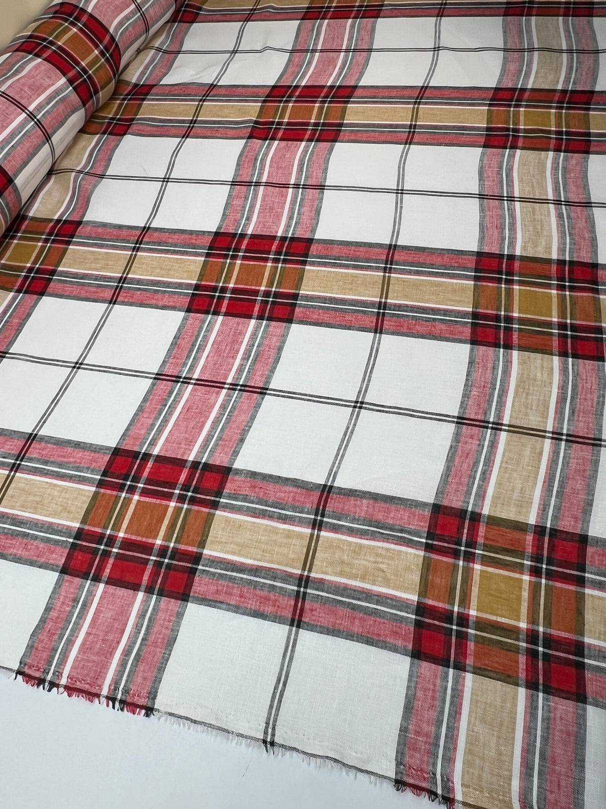 Linen Checked Woven Fabric