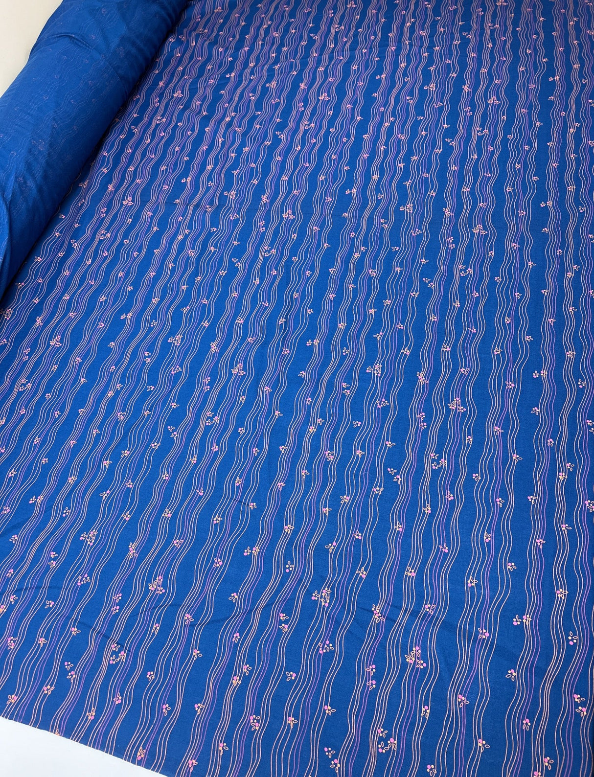 Virgin Wool Blue Printed Fabric