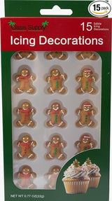 Christmas Edible Cake Decorations - Candy or Cupcake Topper -Gingerbread Man, Santa Face, Trees, Wreaths, Reindeer, & Christmas Boots 60 Pieces Total