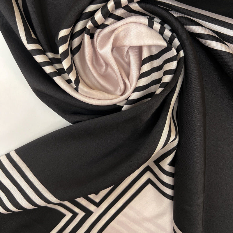 Printed Polyester Sateen Fabric Beige Black