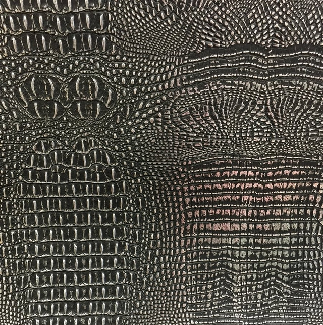 Black Silver Two Tone Alligator Vinyl Fabric,