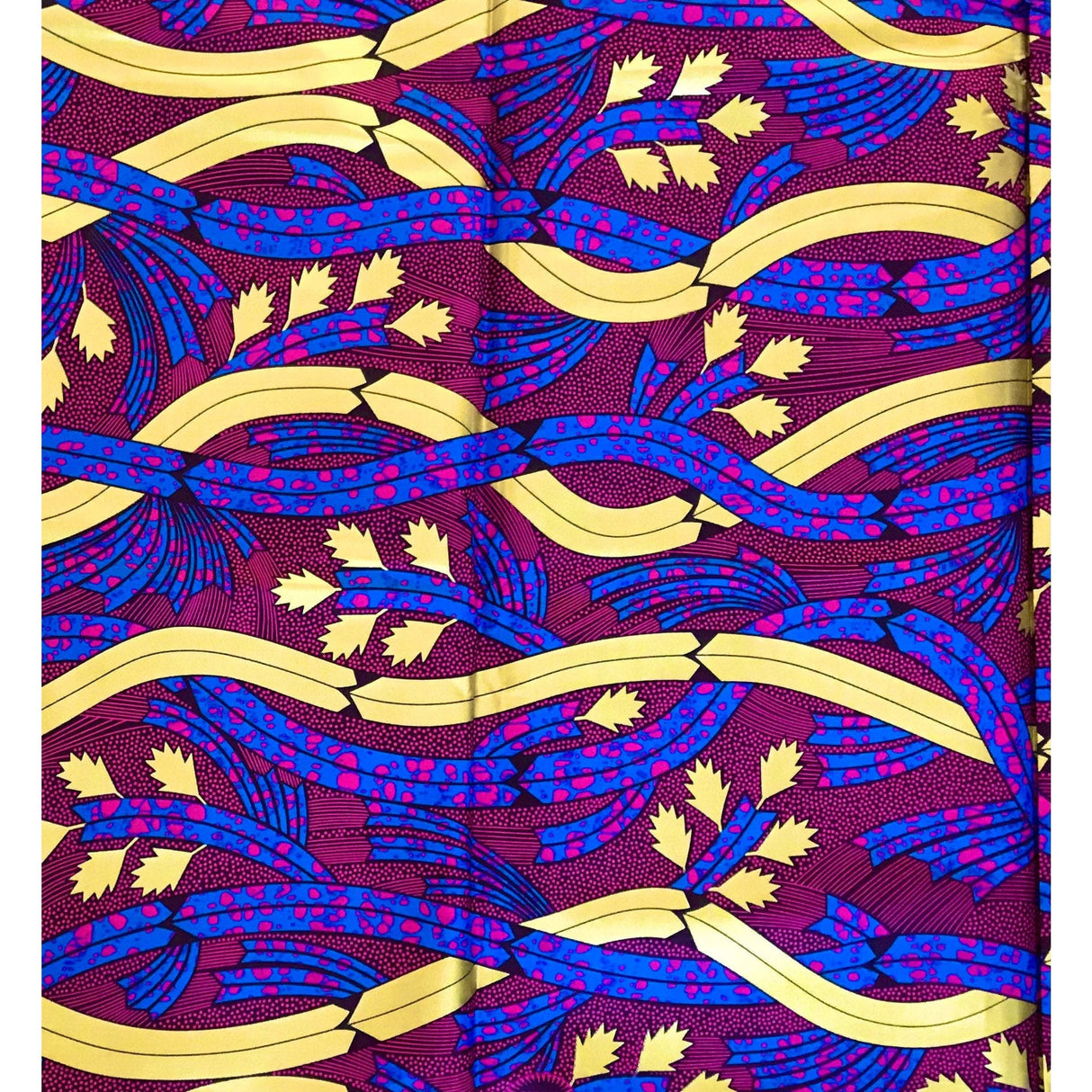 Dinah Design 100% Cotton Fabric - Magenta, Blue, Shimmering Gold African Print, 46" Width (Per Yard)