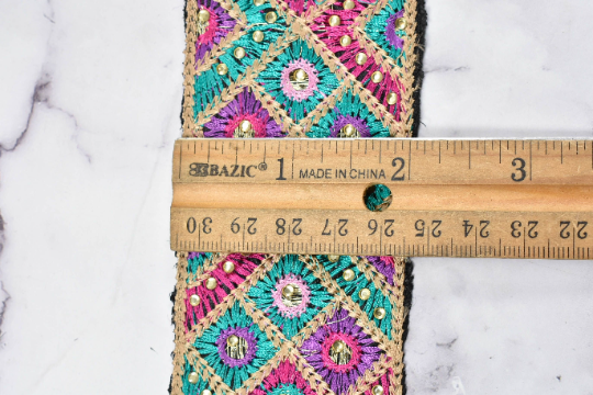 Embroidered Trim Multi-Color Beaded 2.25"