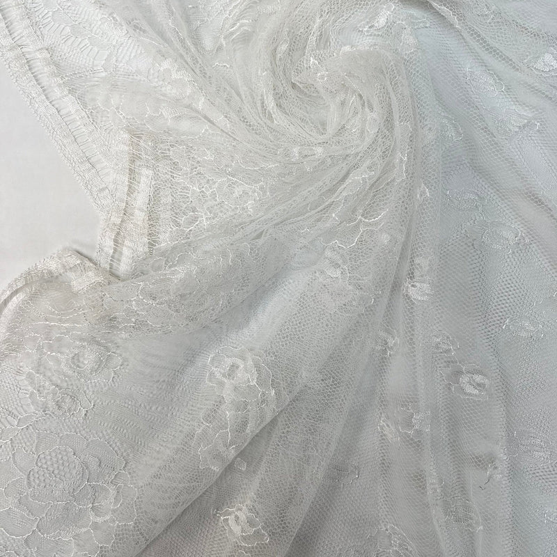 Viscose Cotton Lace Floral White