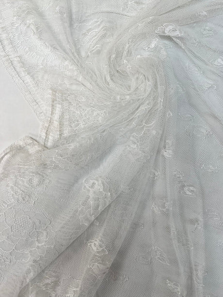 Viscose Cotton Lace Floral White
