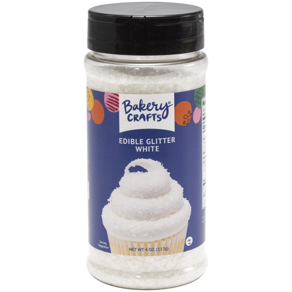 Edible Glitter Clear White – 4 oz Tall Bottle Bulk