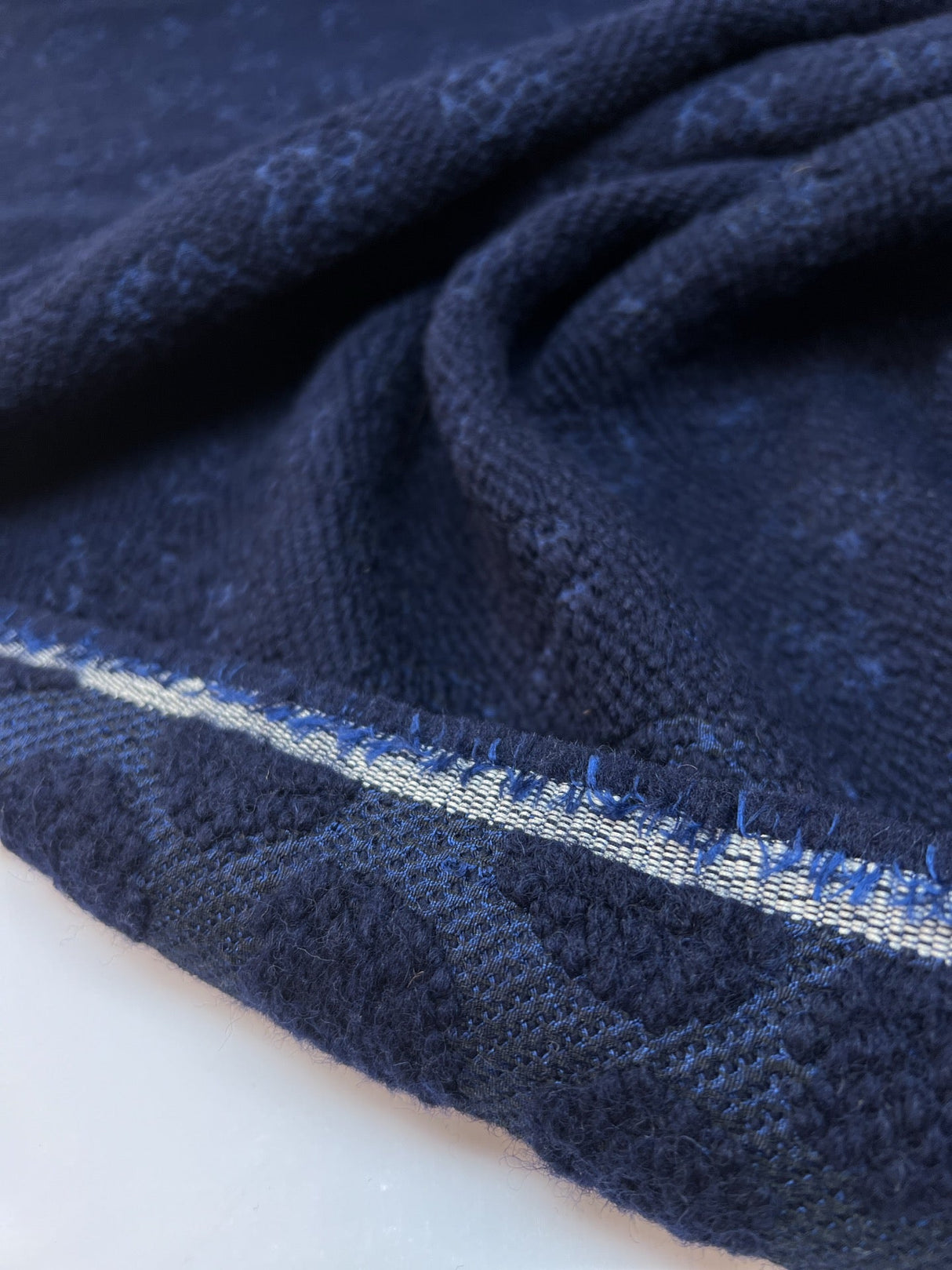 Wool Silk Double Weave Blue Abstract Fabric