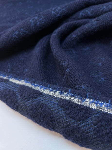 Wool Silk Double Weave Blue Abstract Fabric