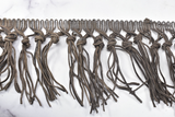 Fringe Trim Faux Leather Black Brown 4.5"