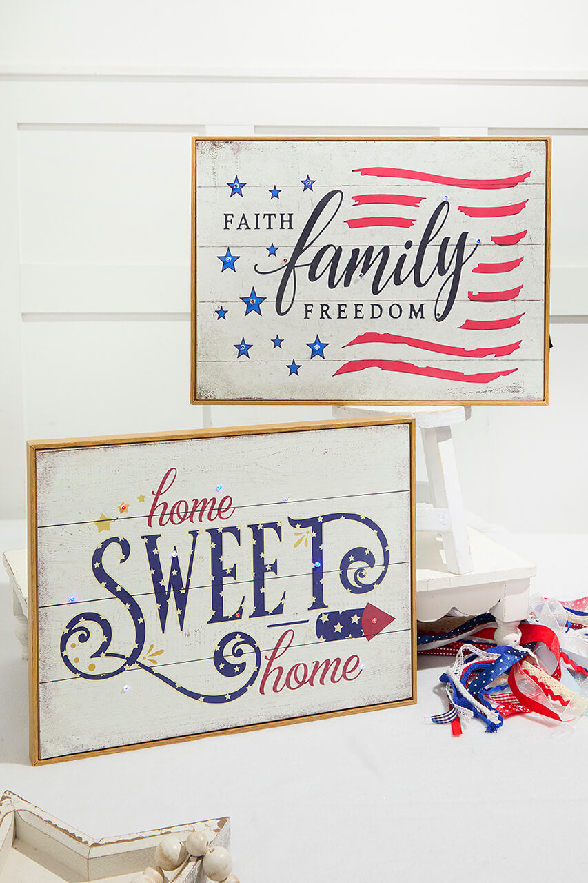 15.75"L B/O Lighted Wood Americana Wall Sign