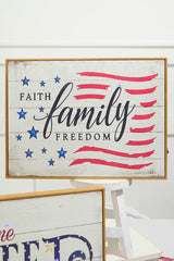 15.75"L B/O Lighted Wood Americana Wall Sign