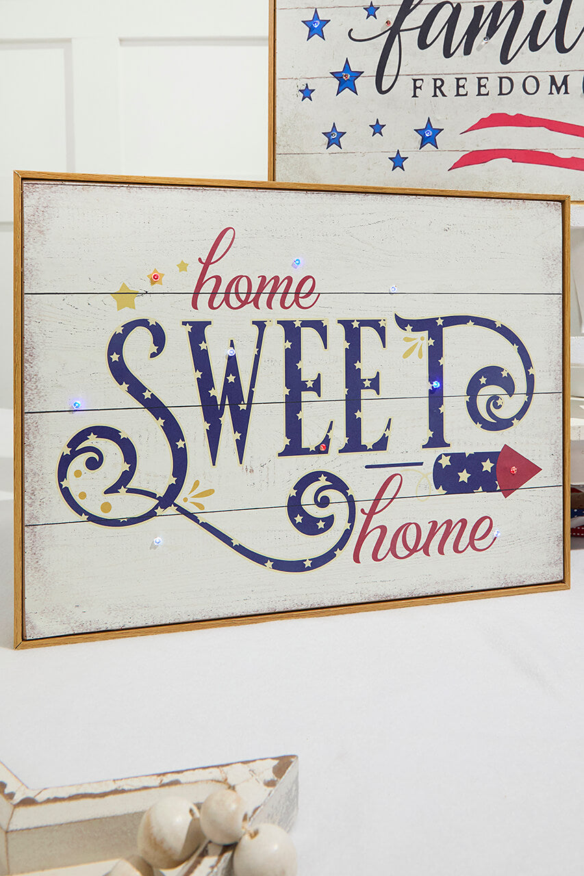 15.75"L B/O Lighted Wood Americana Wall Sign