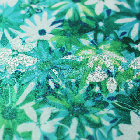 Crazy Daisy Polyester Spandex Fabric - Pink-Orange, Blue-Green Floral Print, 58-60" Width (1 Yard)