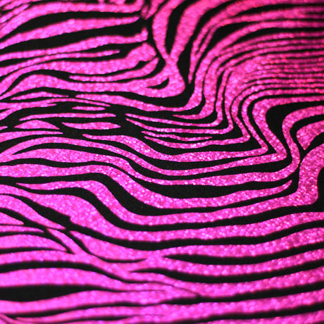 Roxy Zebra Nylon Spandex Fabric - Sparkly Hologram Zebra Print, Fuchsia, Green, Red, Silver, Gold On Black, 58-60" Width (1 Yard)