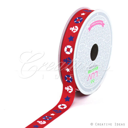 5/8" Grosgrain Anchor & Lifebuoy-10 Yds (Red)