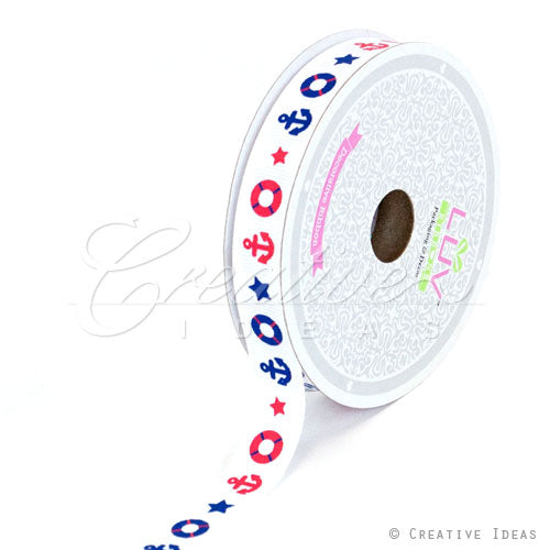 5/8" Grosgrain Anchor & Lifebuoy-10 Yds (White)