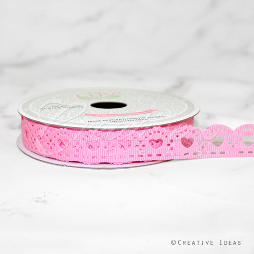 5/8" Grosgrain Hearts Cut-Out Ribbon-10 Yds (Pink)