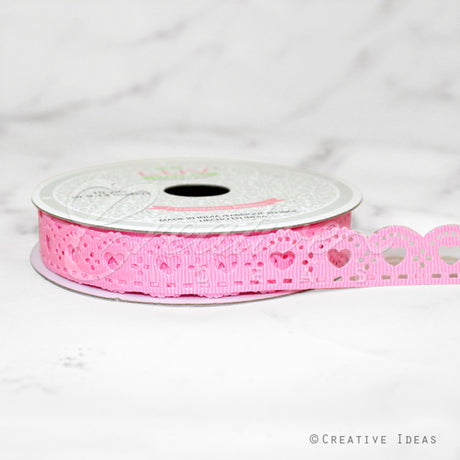 5/8" Grosgrain Hearts Cut-Out Ribbon-10 Yds (Pink)