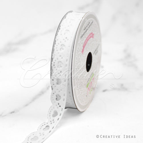 5/8" Grosgrain Hearts Cut-Out Ribbon-10 Yds (White)