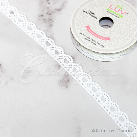 5/8" Grosgrain Hearts Cut-Out Ribbon-10 Yds (White)