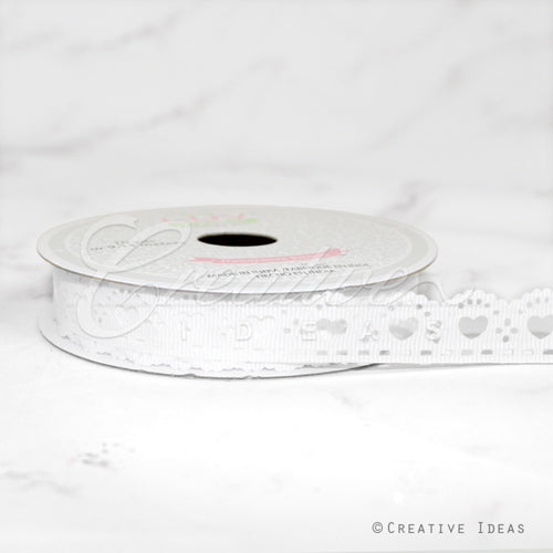 5/8" Grosgrain Hearts Cut-Out Ribbon-10 Yds (White)