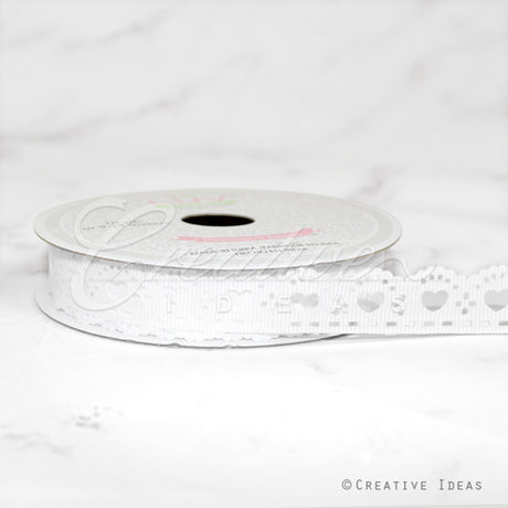 5/8" Grosgrain Hearts Cut-Out Ribbon-10 Yds (White)