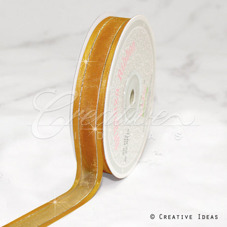 5/8" Organza With Satin And Gold Edge Ribbon - 25 Yards (Antique Gold)