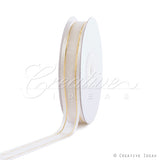 5/8" Organza With Satin And Gold Edge Ribbon - 25 Yards (Antique White)