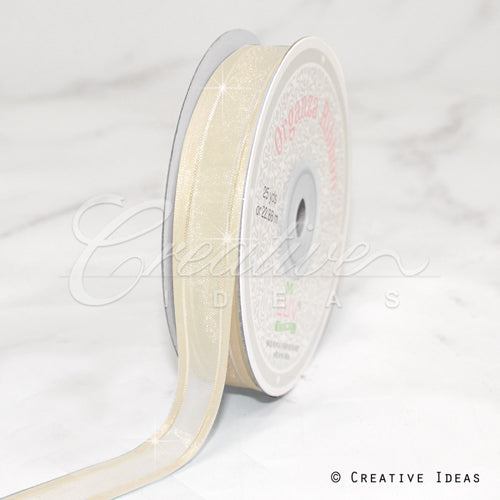 5/8" Organza With Satin And Gold Edge Ribbon - 25 Yards (Antique White)
