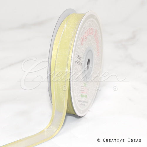 5/8" Organza With Satin And Gold Edge Ribbon - 25 Yards (Baby Maize)