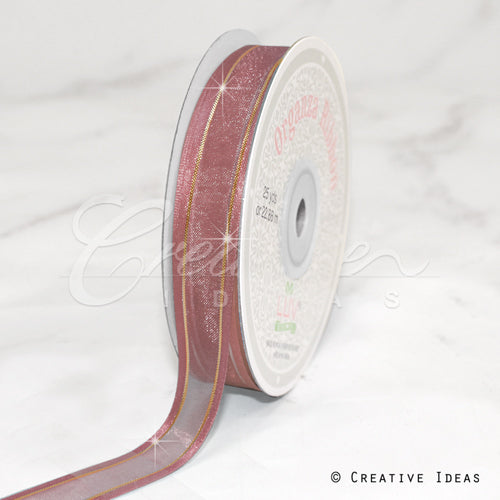 5/8" Organza With Satin And Gold Edge Ribbon - 25 Yards (Blush)