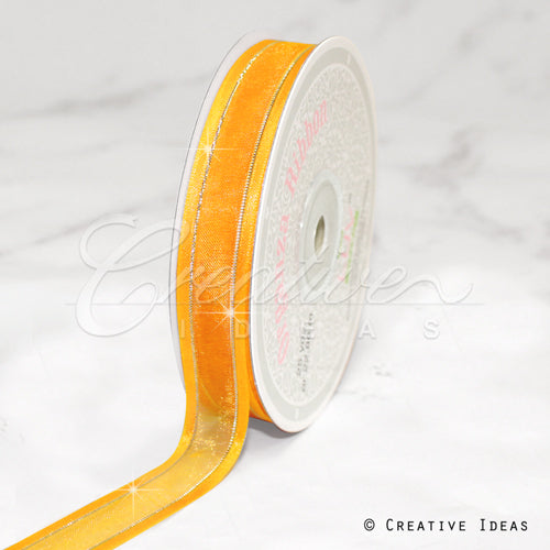 5/8" Organza With Satin And Gold Edge Ribbon - 25 Yards (Light Gold)