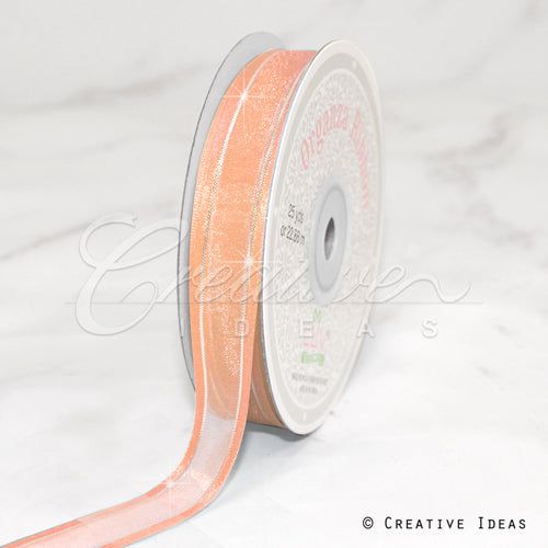 5/8" Organza With Satin And Gold Edge Ribbon - 25 Yards (Light Peach)