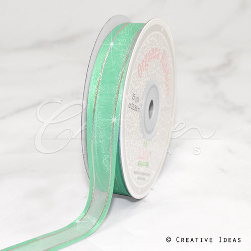 5/8" Organza With Satin And Gold Edge Ribbon - 25 Yards (Mint Green)