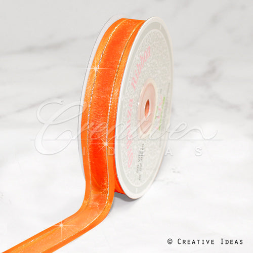 5/8" Organza With Satin And Gold Edge Ribbon - 25 Yards (Orange)
