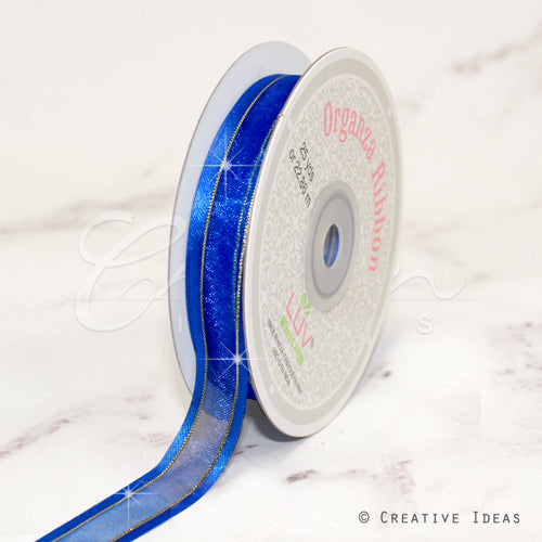 5/8" Organza With Satin And Gold Edge Ribbon - 25 Yards (Royal Blue)