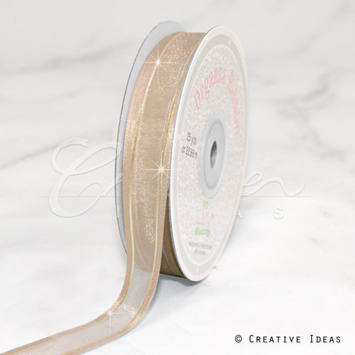 5/8" Organza With Satin And Gold Edge Ribbon - 25 Yards (Toffee)
