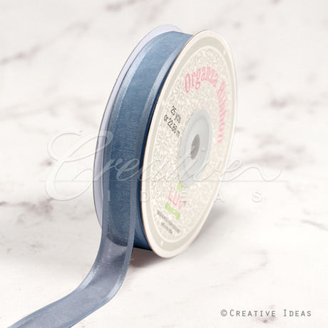 5/8" Organza With Satin Edge Ribbon - 25 Yards (Antique Blue)