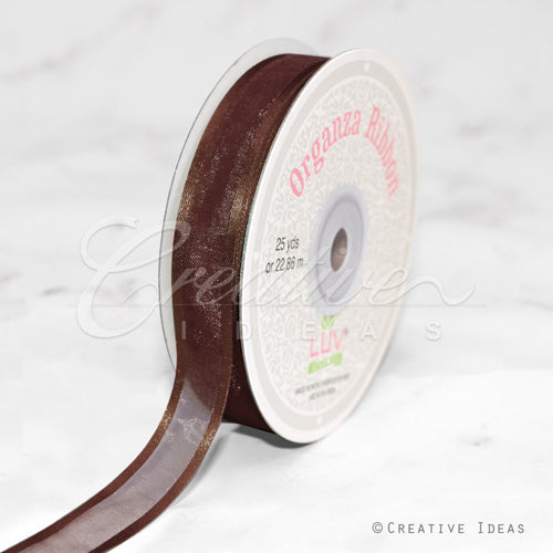 5/8" Organza With Satin Edge Ribbon - 25 Yards (Brown)