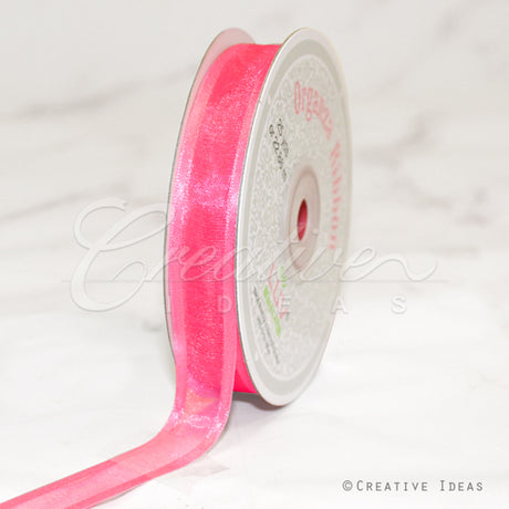 5/8" Organza With Satin Edge Ribbon - 25 Yards (Hot Pink)