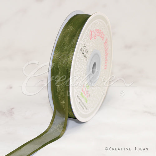 5/8" Organza With Satin Edge Ribbon - 25 Yards (Moss Green)