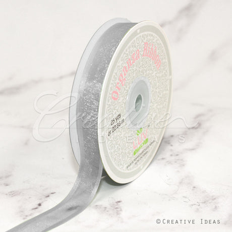 5/8" Organza With Satin Edge Ribbon - 25 Yards (Silver)
