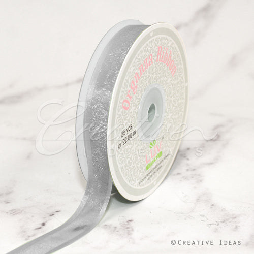 5/8" Organza With Satin Edge Ribbon - 25 Yards (Silver)