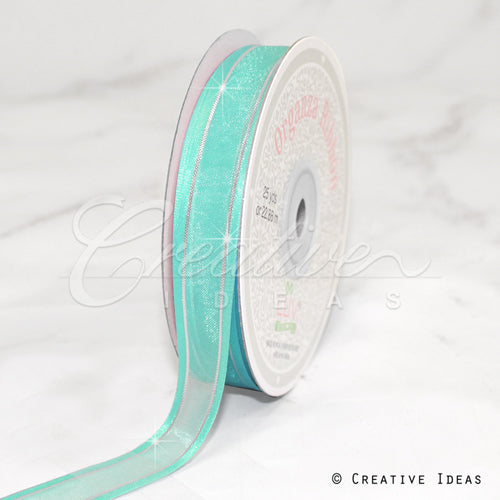 5/8" Organza With Satin & Silver Edge Ribbon - 25 Yards (Aqua)