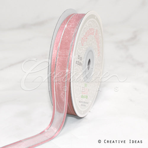 5/8" Organza With Satin & Silver Edge Ribbon - 25 Yards (Blush)